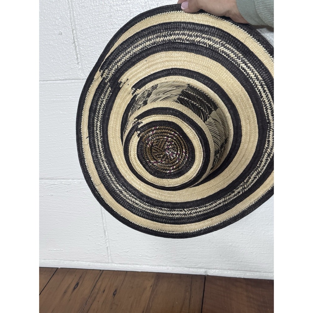 Lot of 3 Colombian Sombrero Vueltiao Wide Brim Straw Hats Black Cream Woven - Picture 2 of 10
